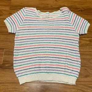 VTG 80s 90s 100% cotton short rainbow sleeve striped knit sweater MEDIUM